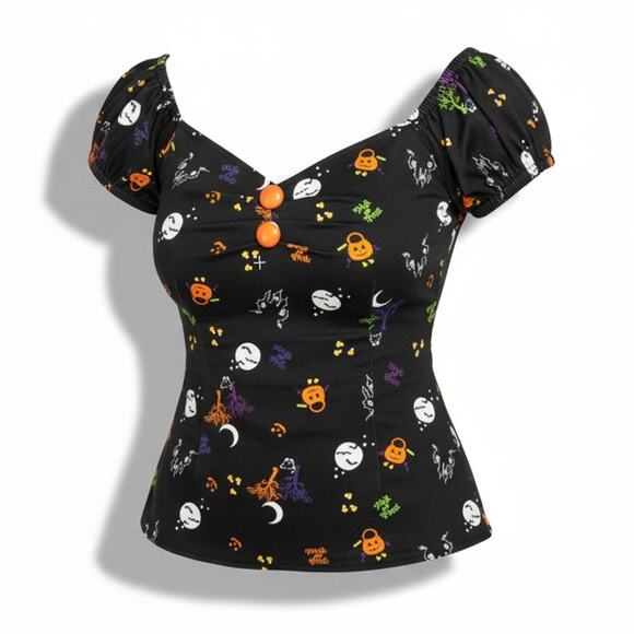 NWT Collectif Womens 18 Rockabilly Pin-Up Goth Halloween Witchy Spooky Blouse - Picture 1 of 11